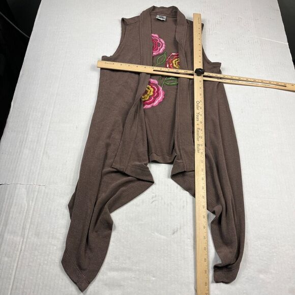 Ivy Jane Embroidered Vest Brown Floral Sleeveless Boho Hippie Sweater SMALL - Picture 5 of 11